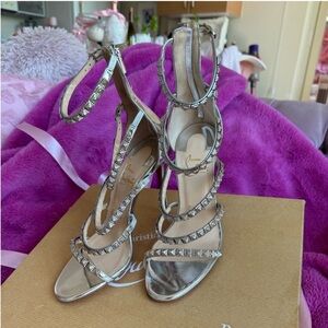 Brand New Christian Louboutin Forever Girl 100 Red Bottom Metallic Sandal Heels